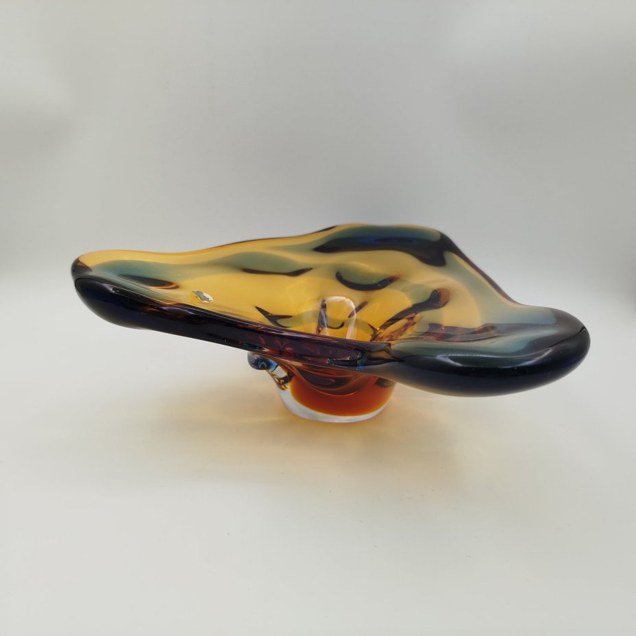 Ваза - фруктовница оригинальной формы, стекло, гутная техника, Bohemia Crystal (Bohemia Glass), Чехословакия, 1970-1980 гг.