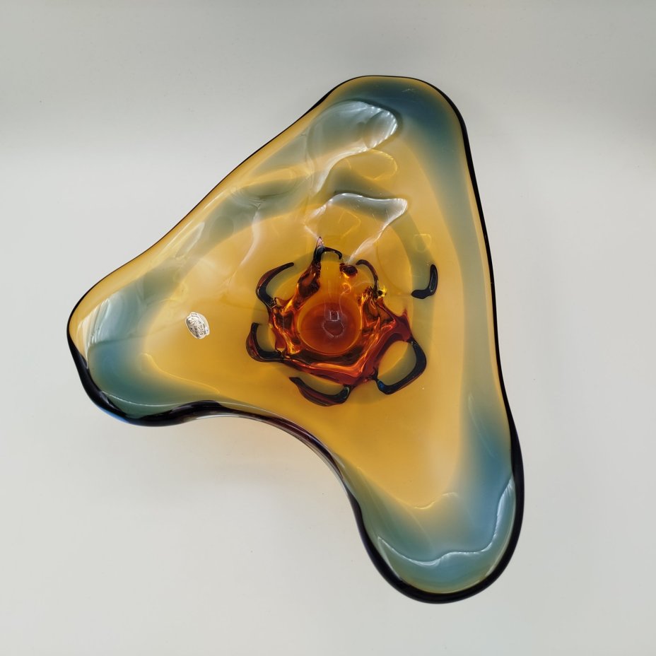 Ваза - фруктовница оригинальной формы, стекло, гутная техника, Bohemia Crystal (Bohemia Glass), Чехословакия, 1970-1980 гг.