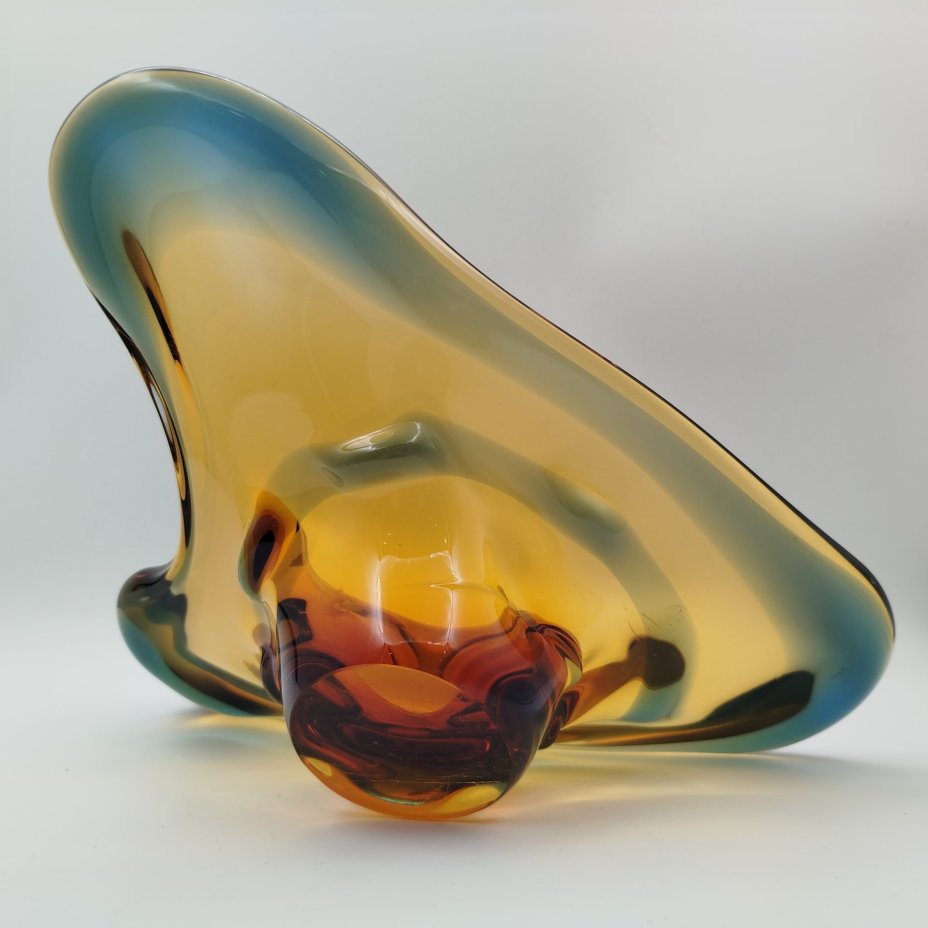 Ваза - фруктовница оригинальной формы, стекло, гутная техника, Bohemia Crystal (Bohemia Glass), Чехословакия, 1970-1980 гг.