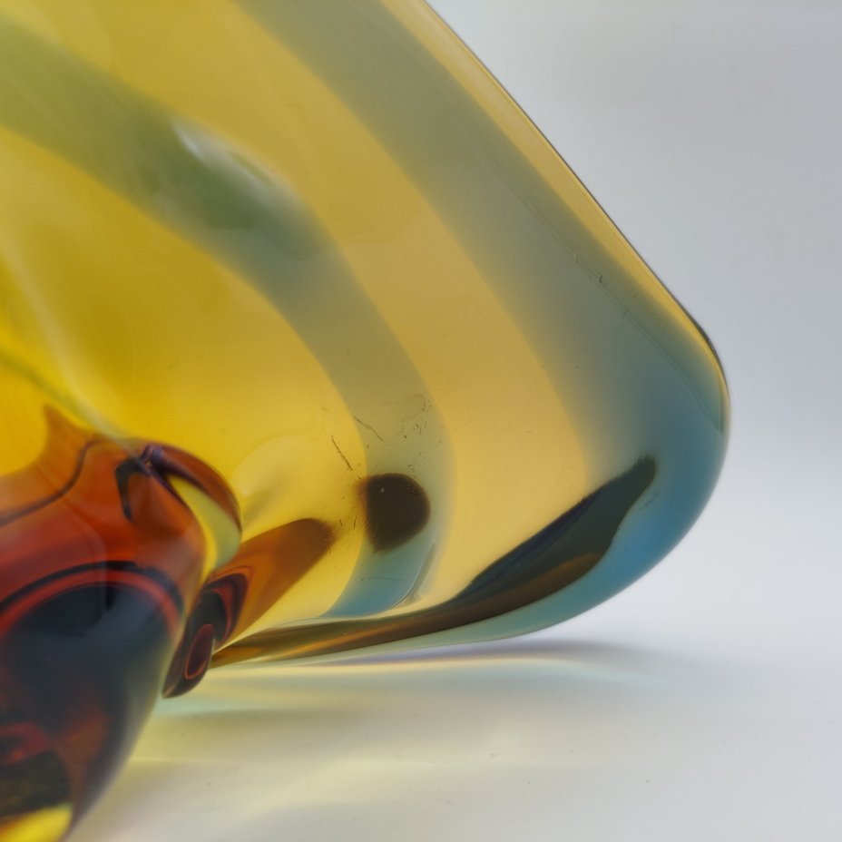 Ваза - фруктовница оригинальной формы, стекло, гутная техника, Bohemia Crystal (Bohemia Glass), Чехословакия, 1970-1980 гг.