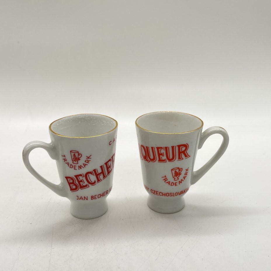 Набор из 2 ликерных рюмок с ручками "Becher's Liqueur", фарфор, деколь, золочение, Carlsbad, Чехословакия, 1970-1990 гг.