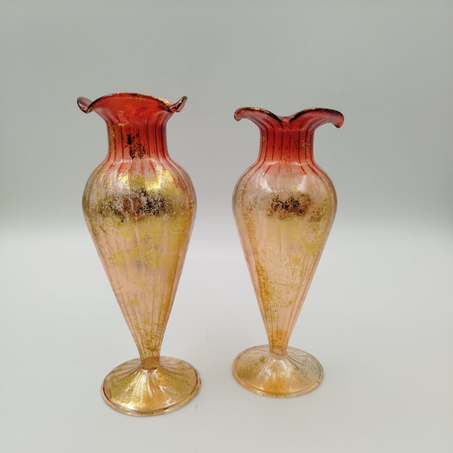 Вазs миниатюрные (парные), стекло, ирризация, золочение, Murano, Италия, 1980-2000 гг.