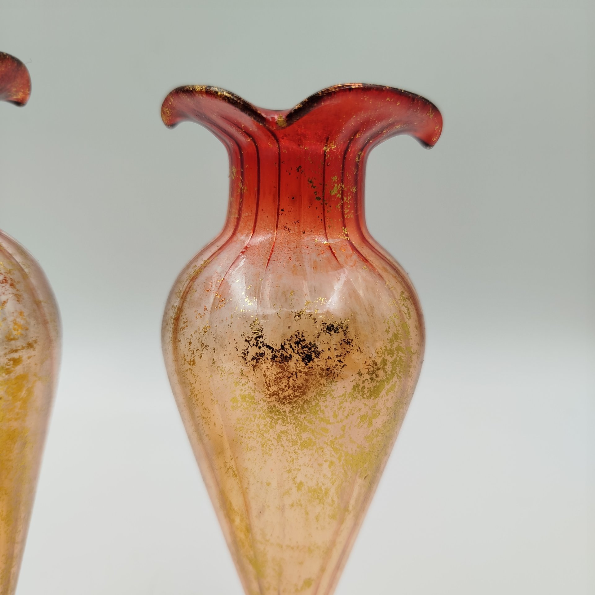 Вазs миниатюрные (парные), стекло, ирризация, золочение, Murano, Италия, 1980-2000 гг.