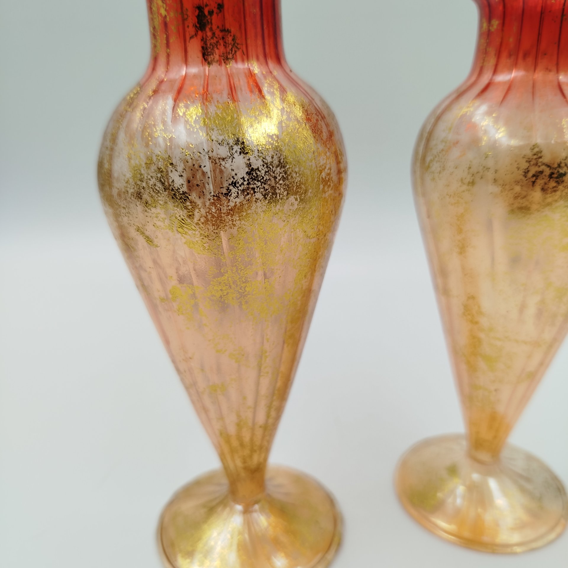 Вазs миниатюрные (парные), стекло, ирризация, золочение, Murano, Италия, 1980-2000 гг.