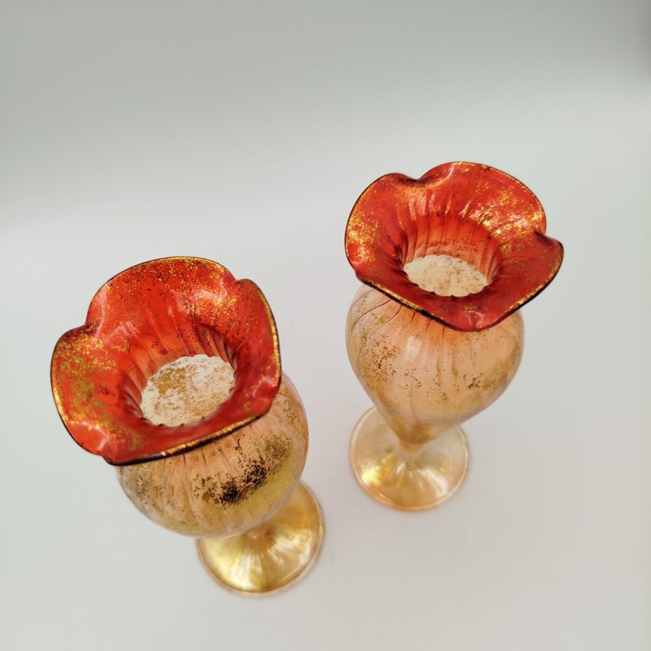 Вазs миниатюрные (парные), стекло, ирризация, золочение, Murano, Италия, 1980-2000 гг.