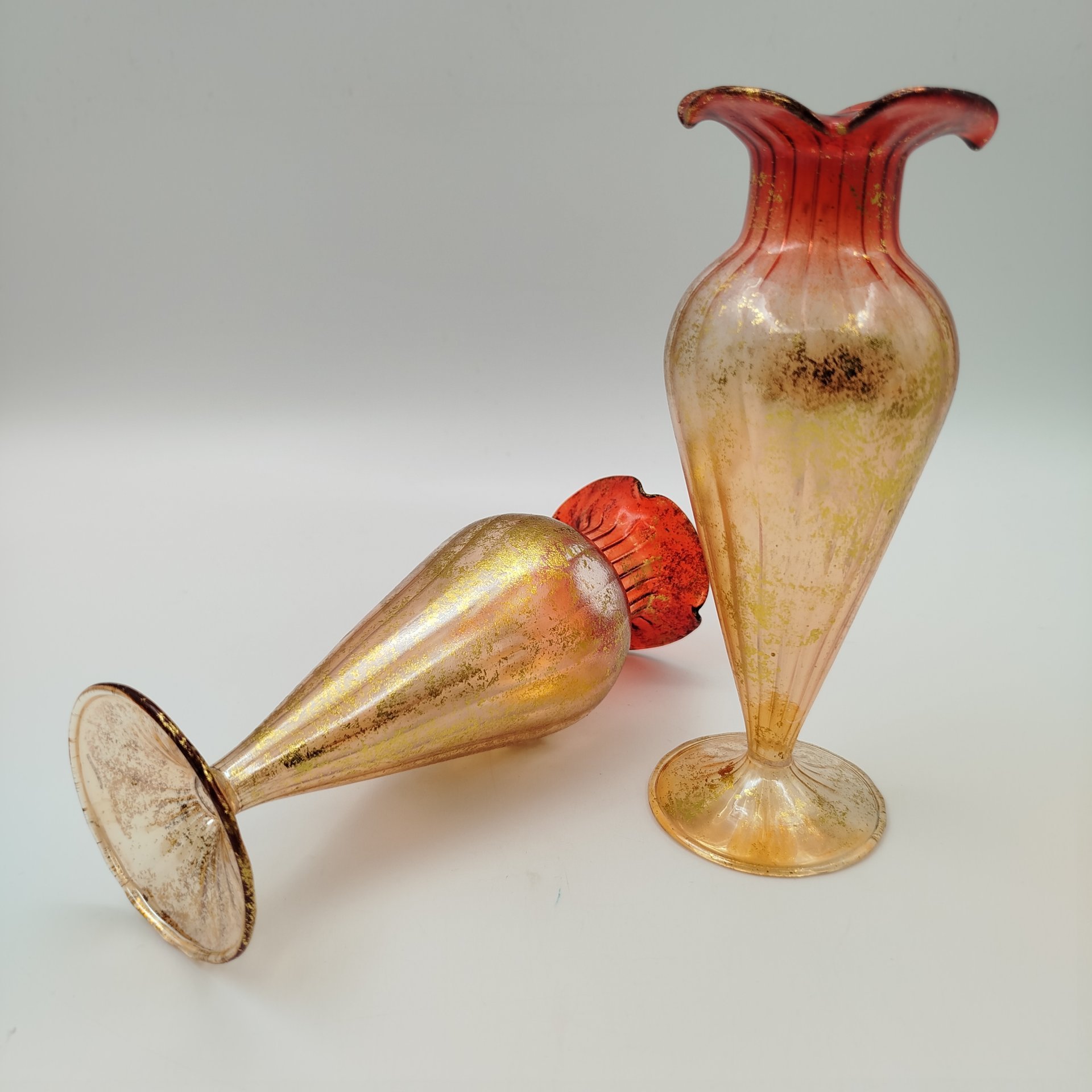 Вазs миниатюрные (парные), стекло, ирризация, золочение, Murano, Италия, 1980-2000 гг.
