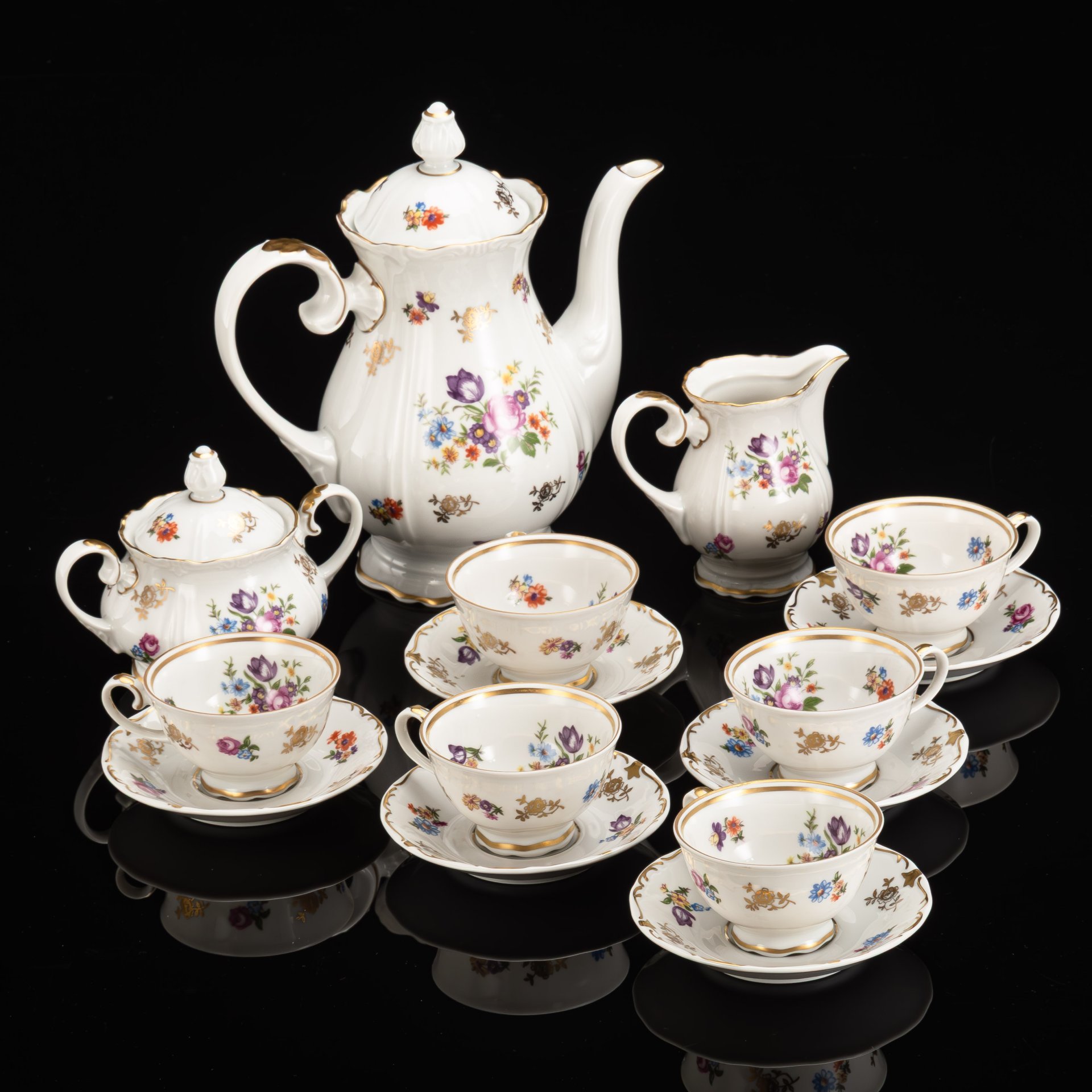 Сервиз кофейный на 6 персон "Мейсенский букет" (15 предметов)