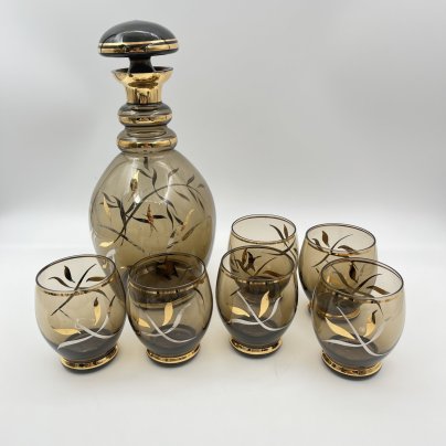 Набор для крепких напитков на 6 персон, украшенный растительным декором (Штоф и 6 стаканов)