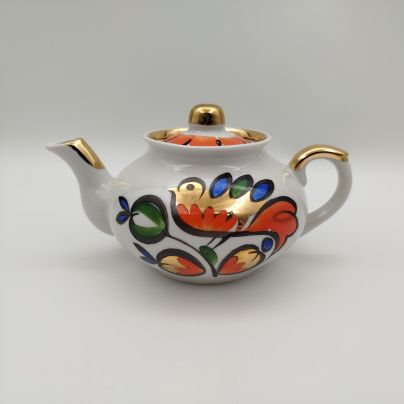 Чайник заварочный "Жар-птица", фарфор, роспись, золочение, Дмитровский фарфоровый завод (ДФЗ Вербилки), СССР, 1965-1991 гг.
