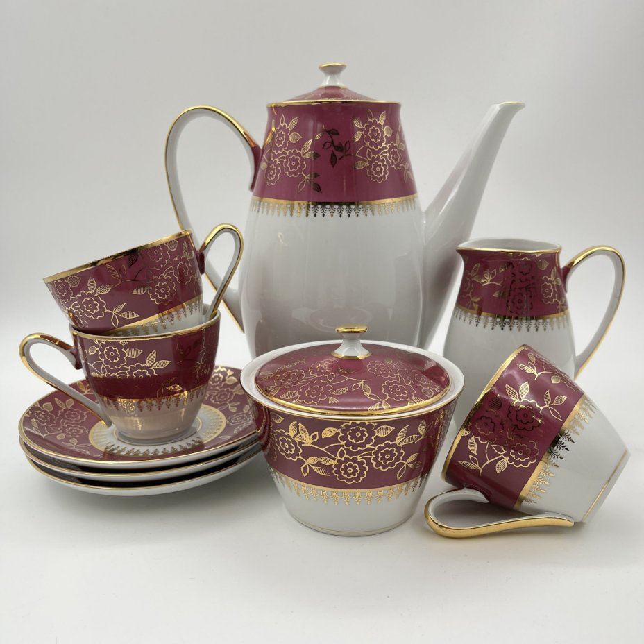 Сервиз кофейный с цветочным декором на 3 персоны (9 предметов), фарфор, крытье, золочение, Moritz Zdekauer (MZ), Чехословакия, 1960-1980 гг.