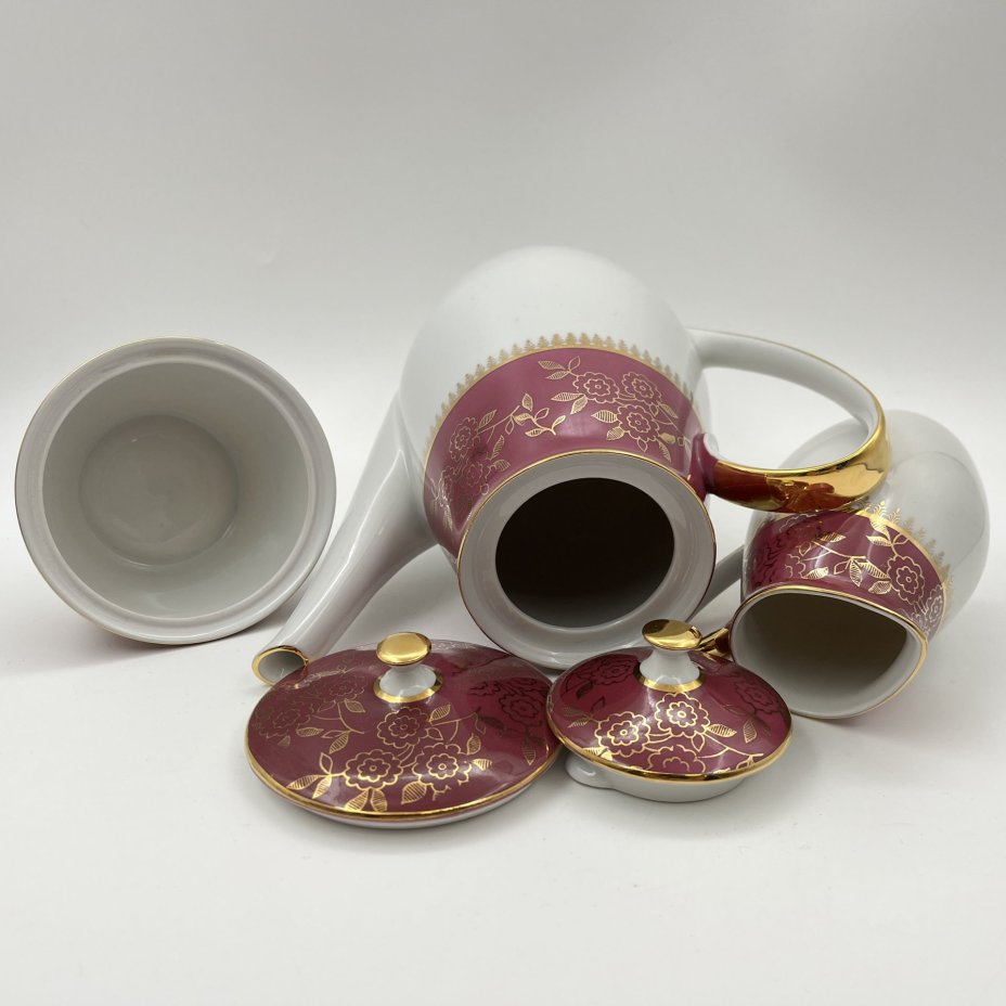 Сервиз кофейный с цветочным декором на 3 персоны (9 предметов), фарфор, крытье, золочение, Moritz Zdekauer (MZ), Чехословакия, 1960-1980 гг.