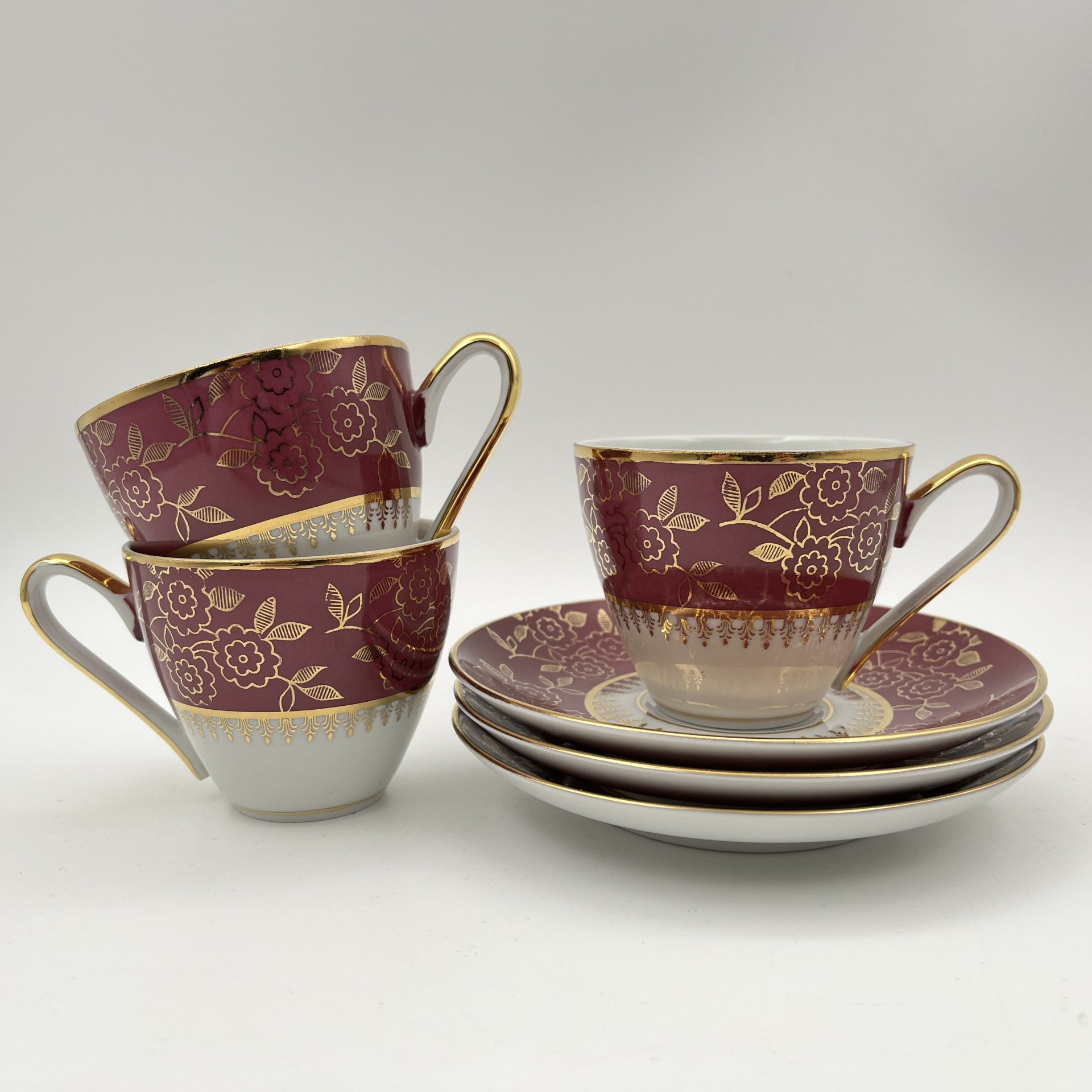 Сервиз кофейный с цветочным декором на 3 персоны (9 предметов), фарфор, крытье, золочение, Moritz Zdekauer (MZ), Чехословакия, 1960-1980 гг.