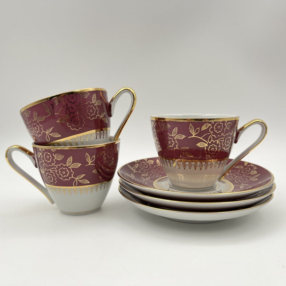 Сервиз кофейный с цветочным декором на 3 персоны (9 предметов), фарфор, крытье, золочение, Moritz Zdekauer (MZ), Чехословакия, 1960-1980 гг.