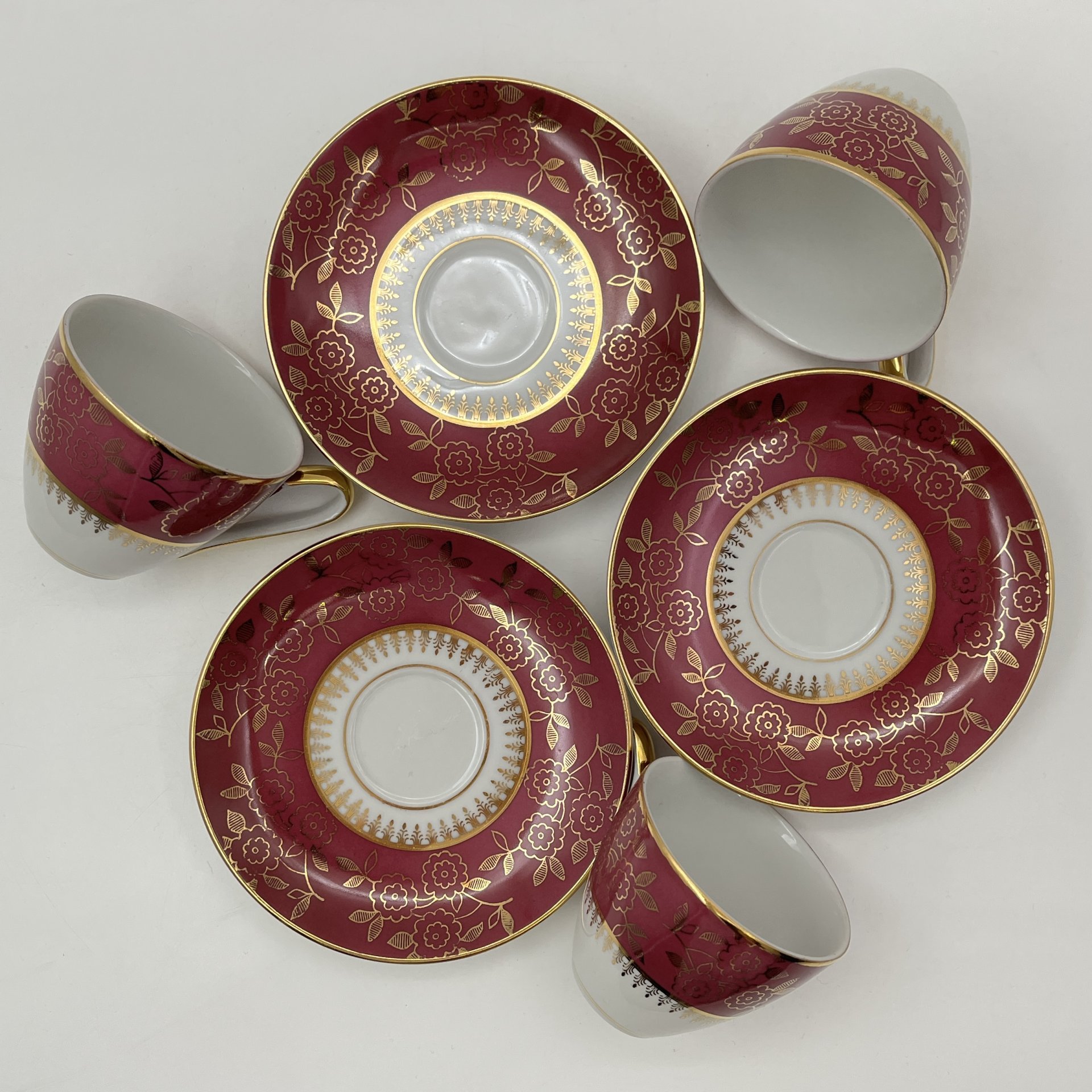 Сервиз кофейный с цветочным декором на 3 персоны (9 предметов), фарфор, крытье, золочение, Moritz Zdekauer (MZ), Чехословакия, 1960-1980 гг.
