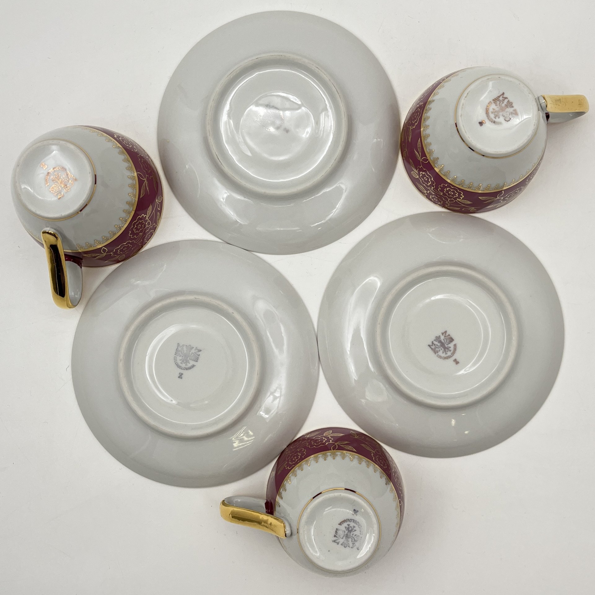 Сервиз кофейный с цветочным декором на 3 персоны (9 предметов), фарфор, крытье, золочение, Moritz Zdekauer (MZ), Чехословакия, 1960-1980 гг.