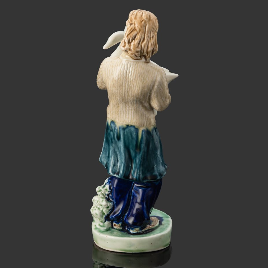 [Редкость] Статуэтка "Девочка с гусем", автор Холодная Мария Петровна, фаянс, роспись, Конаковский фаянсовый завод им. М.И. Калинина (ЗиК Конаково), СССР, 1950-1970 гг.