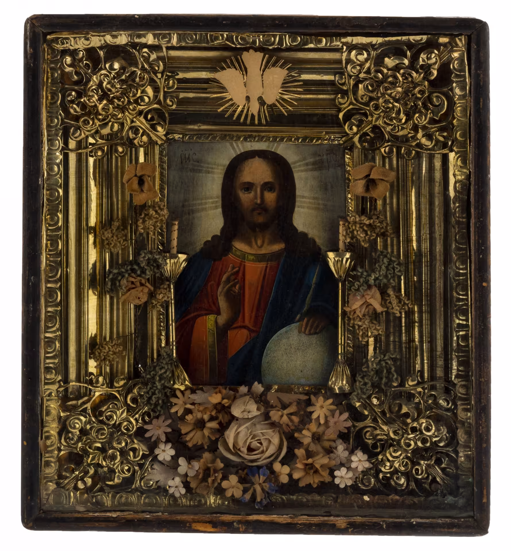 Икона "Господь Вседержитель", в киоте, дерево, Российская Империя, 1850-1900 гг.