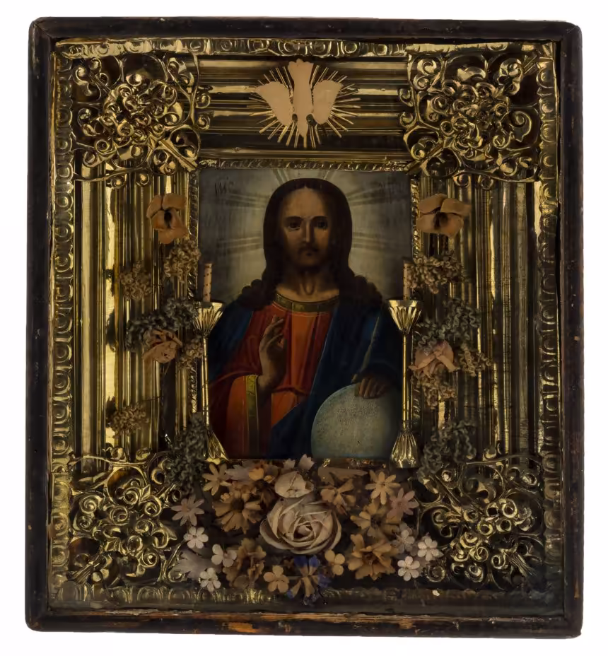 Икона "Господь Вседержитель", в киоте, дерево, Российская Империя, 1850-1900 гг.