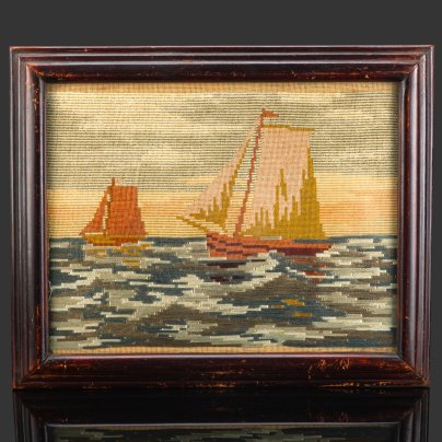 Картина в раме "Парусники", ткань, вышивка, СССР, 1970-1990 гг.