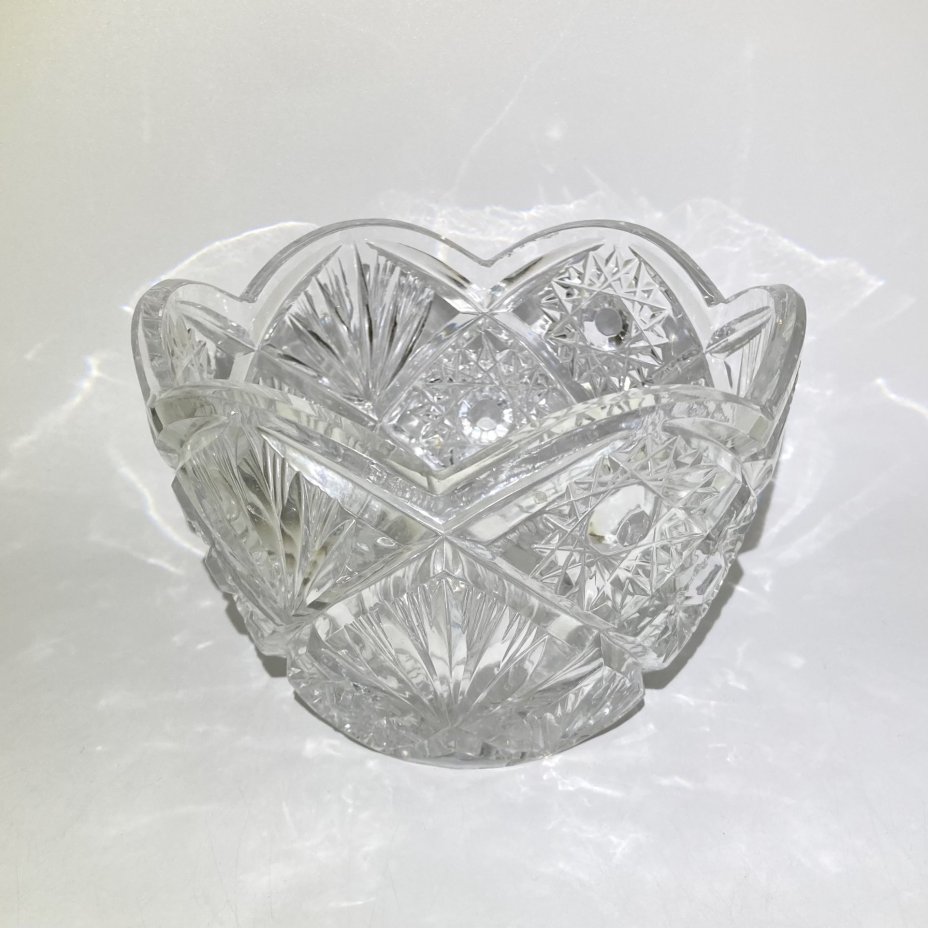 Салатник с резным декором, хрусталь, алмазная грань, СССР, 1970-1990 гг.
