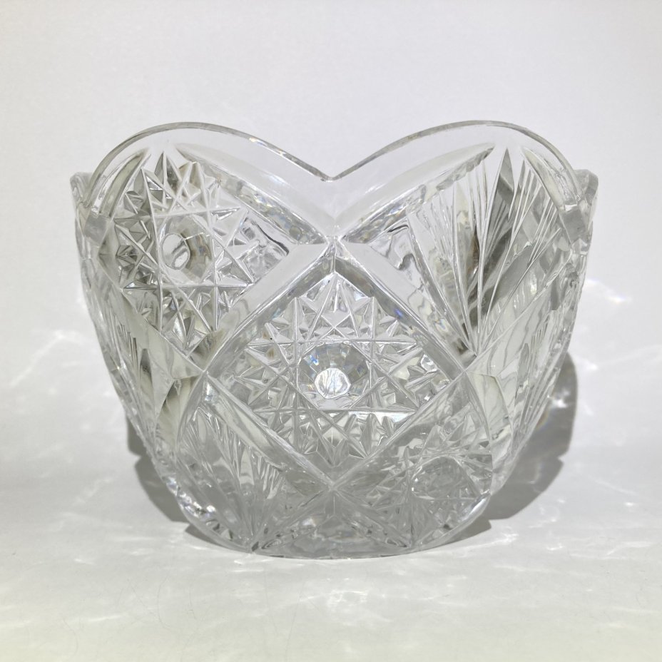 Салатник с резным декором, хрусталь, алмазная грань, СССР, 1970-1990 гг.