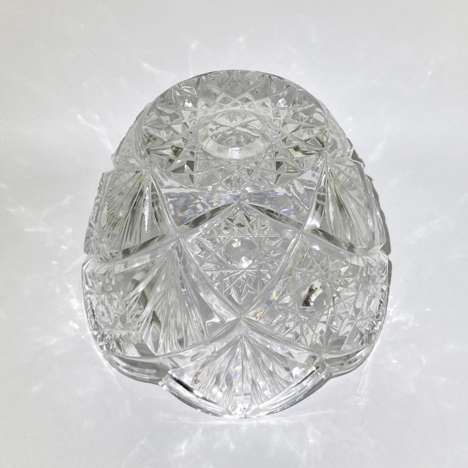 Салатник с резным декором, хрусталь, алмазная грань, СССР, 1970-1990 гг.