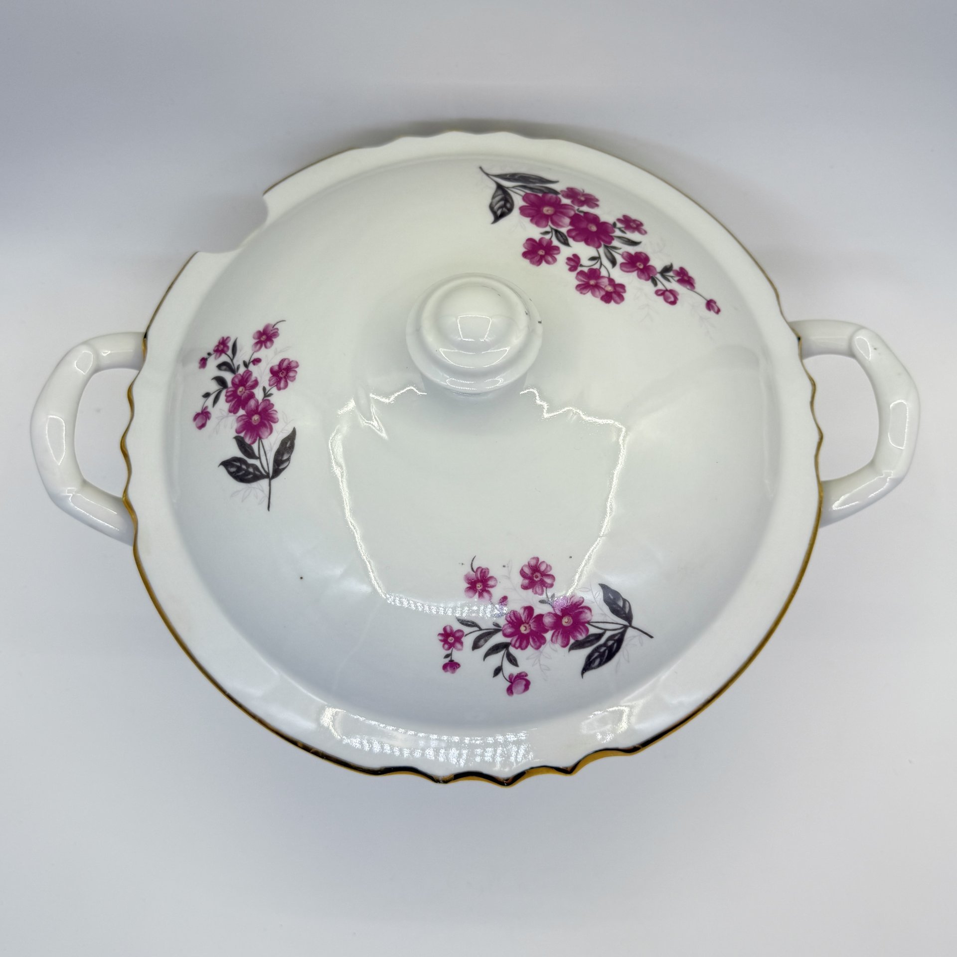 Супница, украшенная цветочным декором, фарфор, деколь, золочение, Дулевский фарфоровый завод (Дулёво), СССР, 1987 г., Дулевский фарфоровый завод (Дулёво)