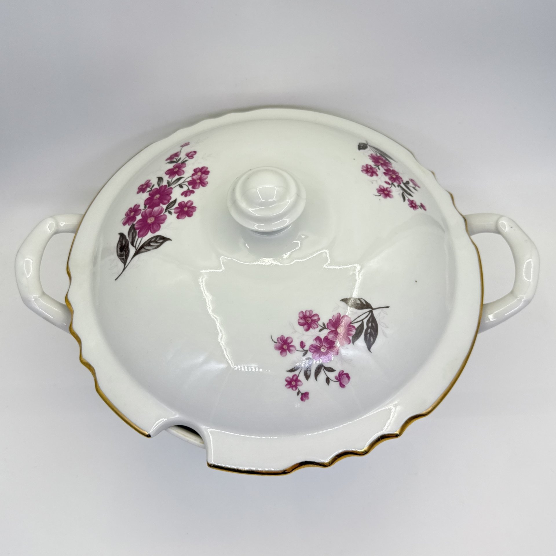 Супница, украшенная цветочным декором, фарфор, деколь, золочение, Дулевский фарфоровый завод (Дулёво), СССР, 1987 г., Дулевский фарфоровый завод (Дулёво)