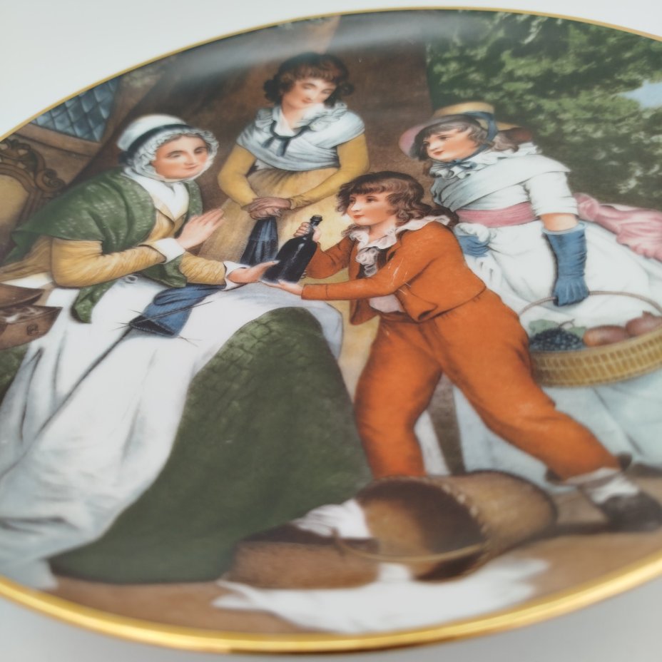 Тарелка декоративная с репродукцией картины "Бутылка вина" (ок.1815 г.), художник William Redmore Bigg (Уильям Редмон Бигг), фарфор, деколь, золочение, Gloria Fine Porcelain Bavaria, Gloria Fine Porcelain Bavaria