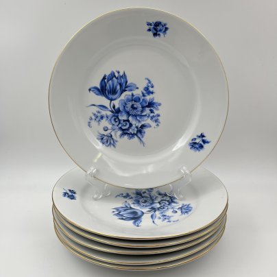 Набор из 6-ти обеденных тарелок с декором в виде синих цветов