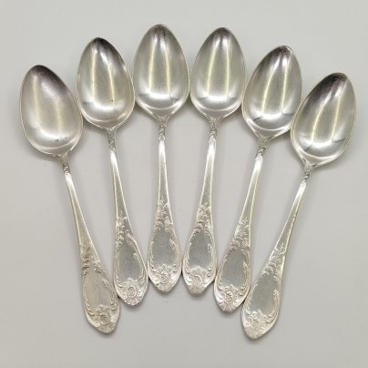 Набор из шести столовых ложек с растительным декором, мНЦ (медь-никель-цинк), Вольнянский завод столовых приборов им. Шевченко (ЗiШ, ЗиШ), СССР, 1960-1980 гг.