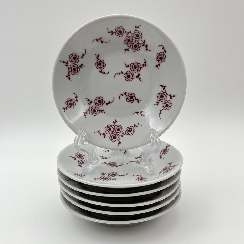 Набор розеток с цветочным декором на 6 персон, фарфор, деколь, Lichte Porzellan (Лихте), ГДР, 1966-1985 гг.