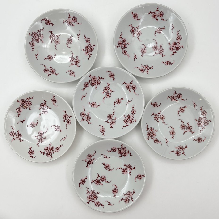 Набор розеток с цветочным декором на 6 персон, фарфор, деколь, Lichte Porzellan (Лихте), ГДР, 1966-1985 гг.