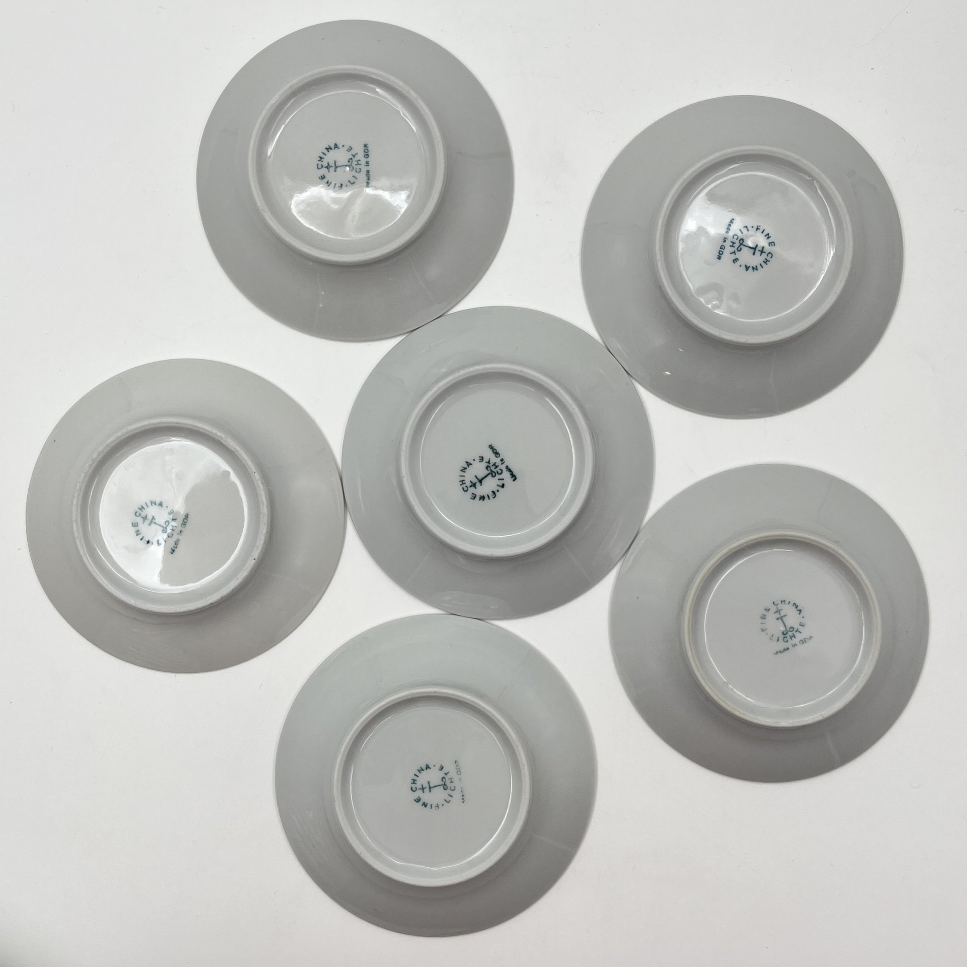 Набор розеток с цветочным декором на 6 персон, фарфор, деколь, Lichte Porzellan (Лихте), ГДР, 1966-1985 гг.