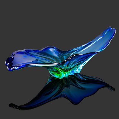 Ваза (фруктовница), выполненная в сине-зеленых оттенках, стекло, гутная техника, Муранское стекло, Италия, 1960-1970 гг., Муранское стекло