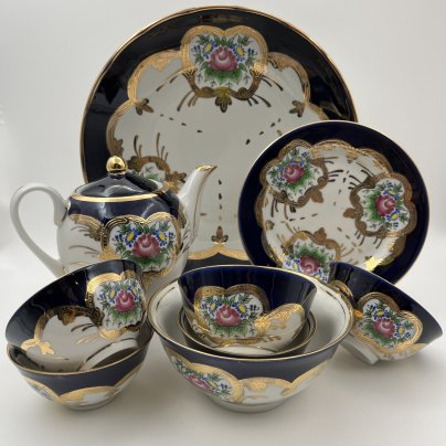 Набор чайный с цветочным декором на 5 персон (9 предметов)