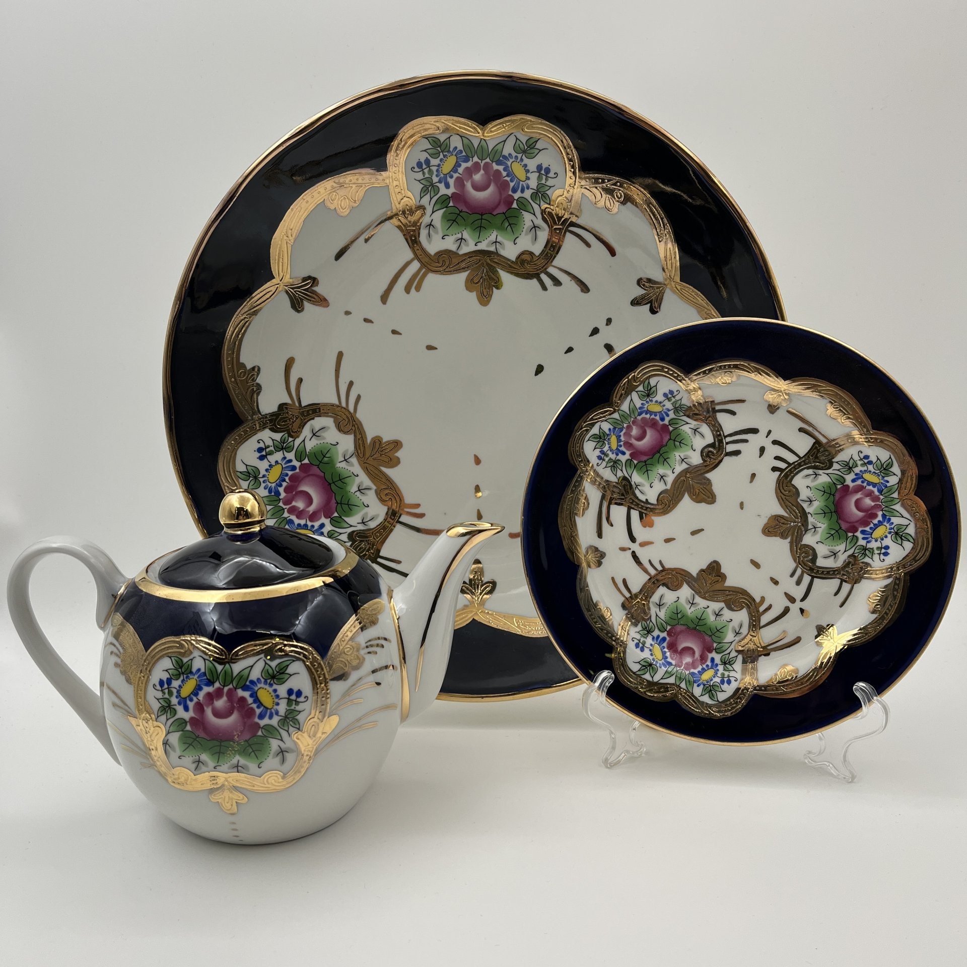 Набор чайный с цветочным декором на 5 персон (9 предметов)