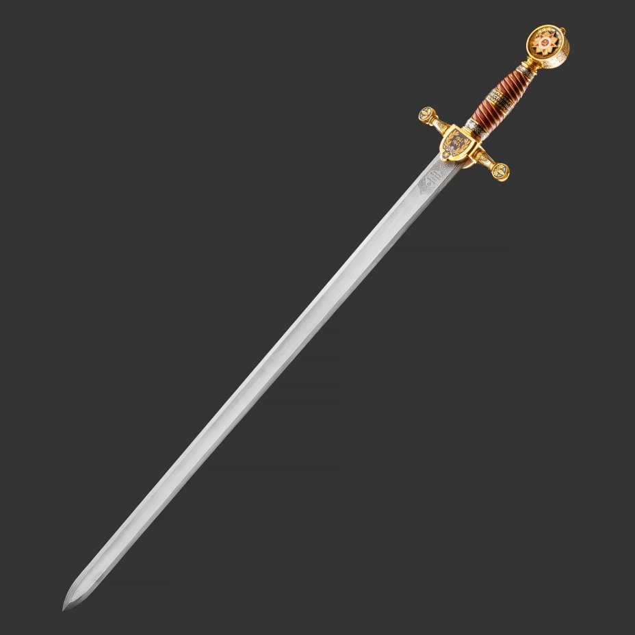 Меч "Маршал Победы", сталь, латунь, дерево, кожа, золочение; в деревянном подарочном коробе с бархатным ложементом, Российская Федерация, 2025 г.