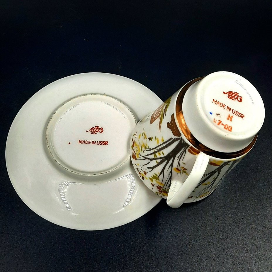 Пара кофейная "Павловск" (форма "Майская"), фарфор, деколь, золочение, Ленинградский фарфоровый завод (ЛФЗ), Ленинградский фарфоровый завод (ЛФЗ)