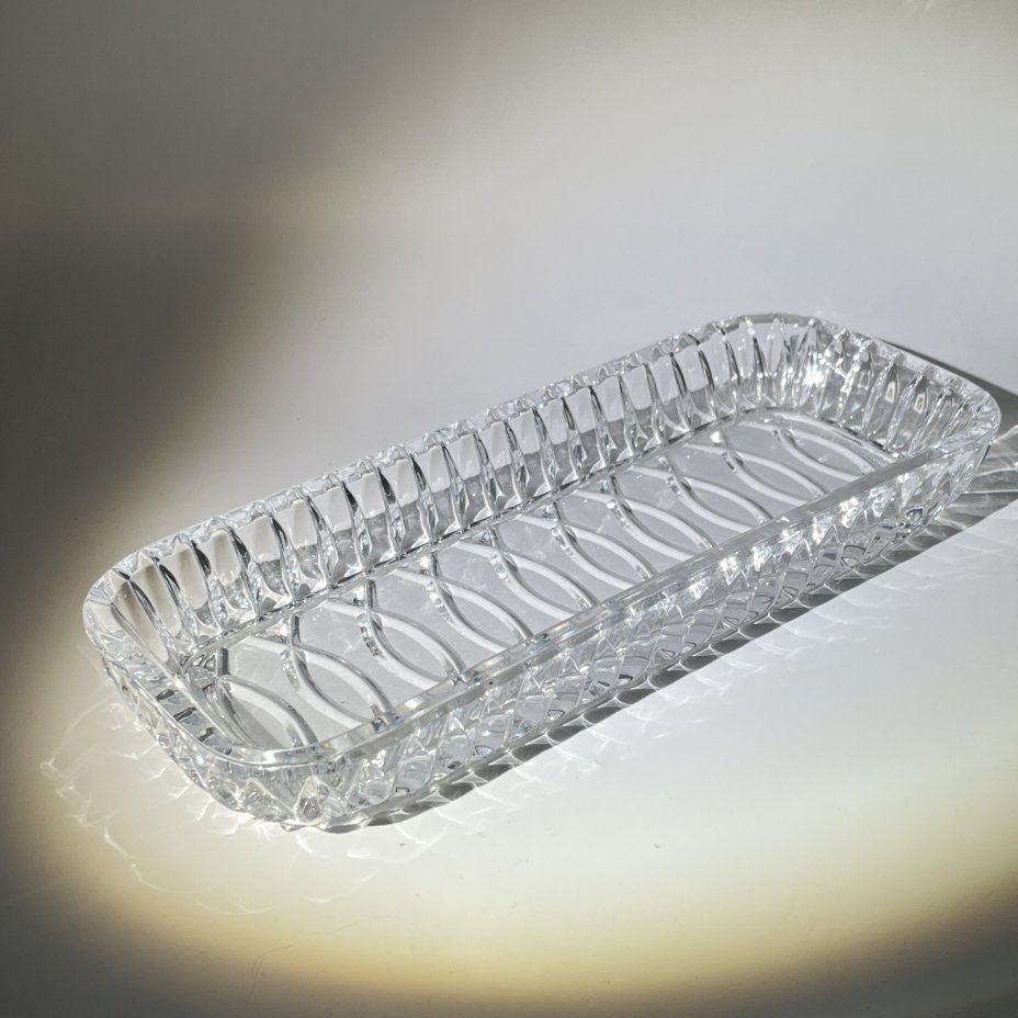 Селёдочница с резным геометрическим декором, хрусталь, алмазная грань, СССР, 1970-1990 гг.