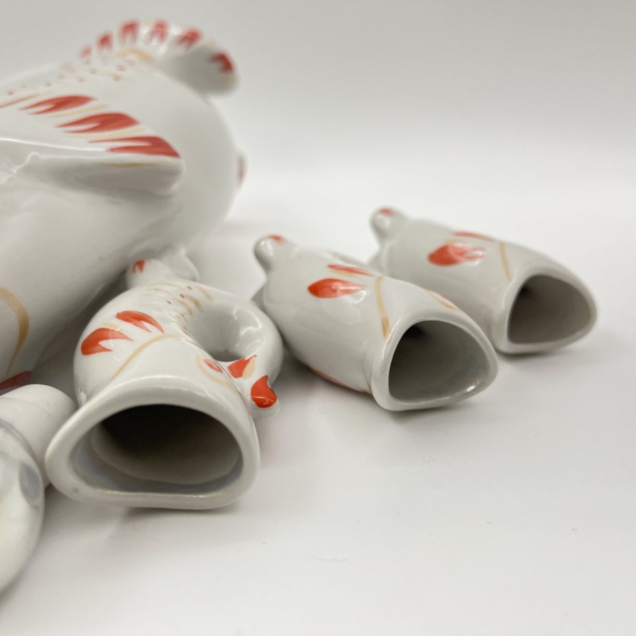 Набор для крепких напитков "Рыба" (штоф и 6 стопок), автор М.Д.Барамидзе, фарфор, роспись, золочение, Полонский завод художественной керамики (Полонное ЗХК), СССР, 1973-1991 гг.