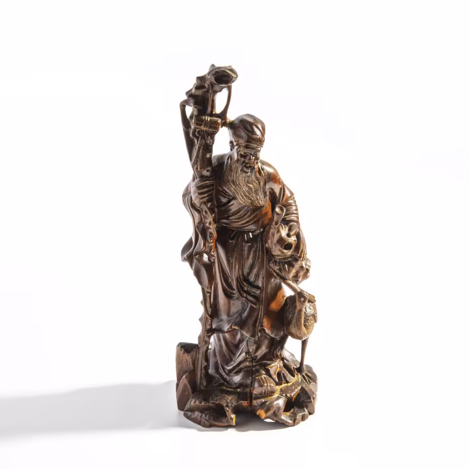 Статуэтка "Шоу-Син", дерево, резьба, тонировка, лак, Китай, 1950-1960 гг., Китай