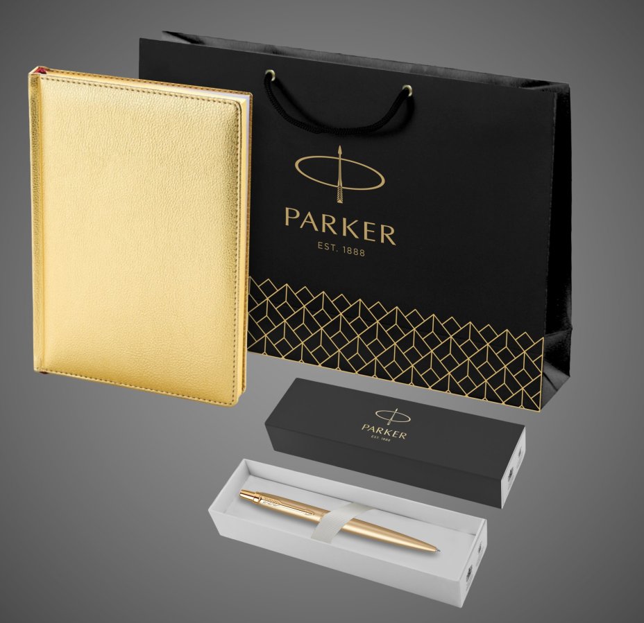 Подарочный набор: Шариковая ручка Jotter XL Gold и Ежедневник недатированный золотистый золотой срез, Кожа и мех: искусственная кожа, металл, нержавеющая сталь