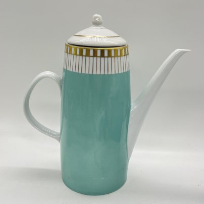 Чайник доливной с геометрическим декором в мятном оттенке (крышка ПОДБОР), фарфор, крытье, золочение, Lichte Porzellan (Лихте), Германия, 1970-1980 гг.