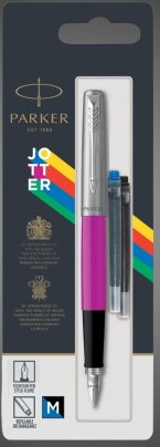 Перьевая ручка Parker Jotter, цвет MAGENTA, цвет чернил синий/черный, толщина линии M, В БЛИСТЕРЕ, Металлы: нержавеющая сталь, пластик