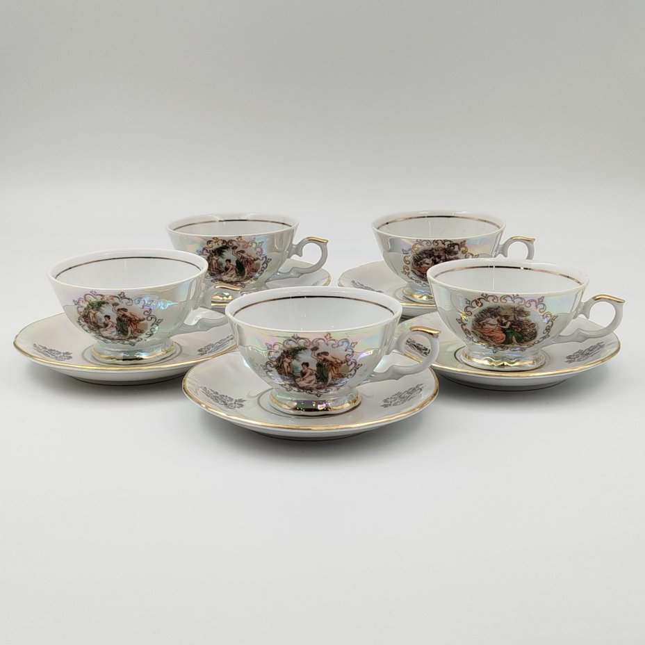 Сервиз кофейный  "Мадонна" на 5 персон (13 предметов), фарфор, люстр, деколь, золочение, Kahla, ГДР, 1967-1987 гг.