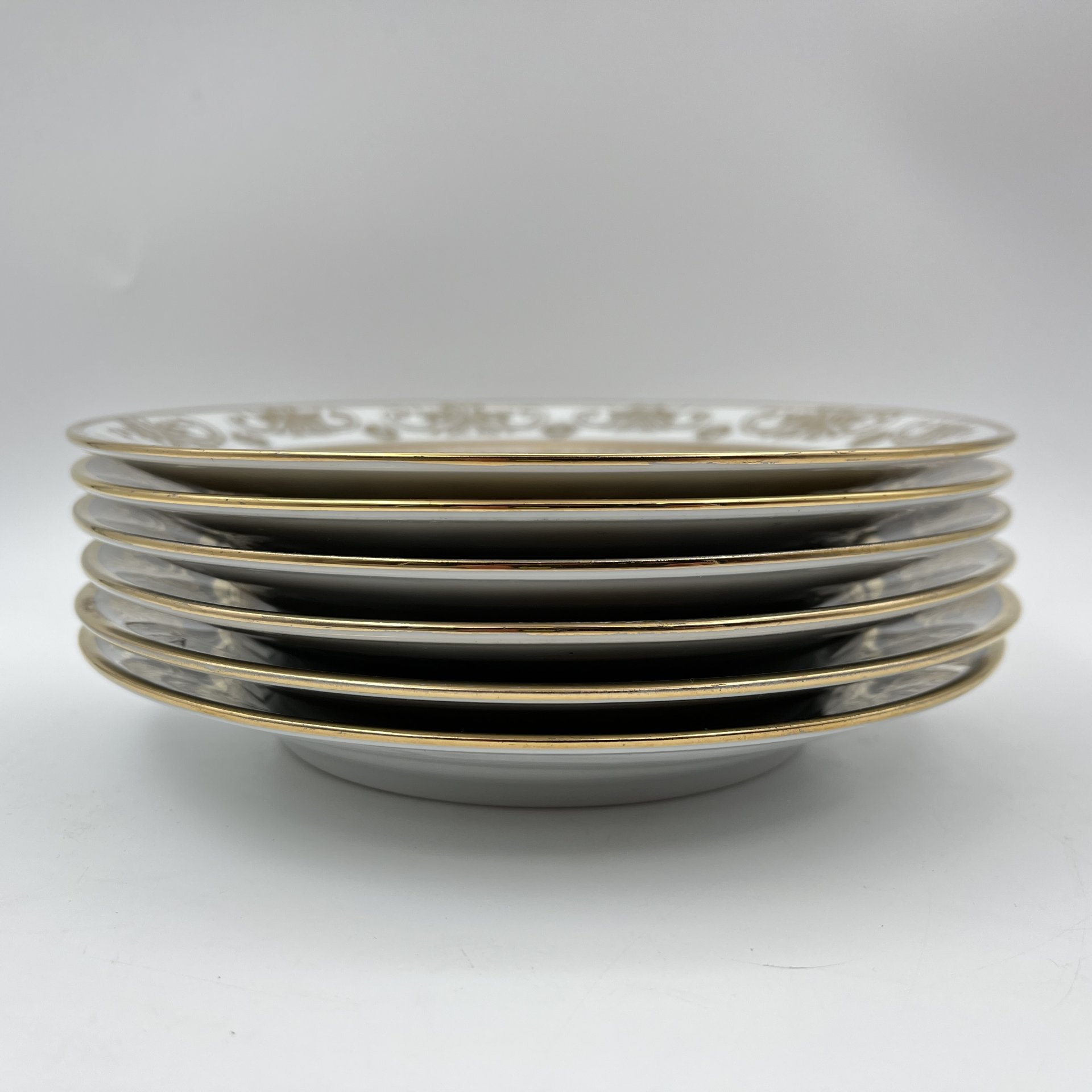 Набор десертных тарелок "Фрукты" на 6 персон, фарфор, деколь, золочение, Kahla, ГДР, 1968-1987 гг.