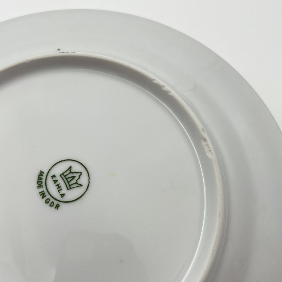 Набор десертных тарелок "Фрукты" на 6 персон, фарфор, деколь, золочение, Kahla, ГДР, 1968-1987 гг.