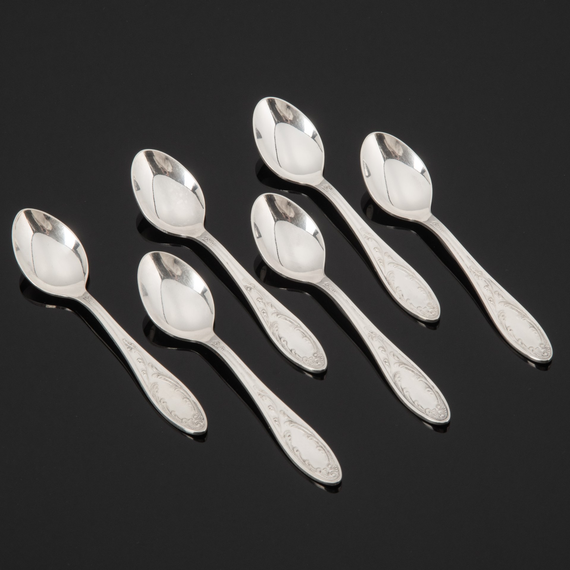 Набор из 6 ложек кофейных "Пламя", мНЦ (медь-никель-цинк), штамповка, Кольчугинский завод цветных металлов, СССР, 1962-1991 гг.