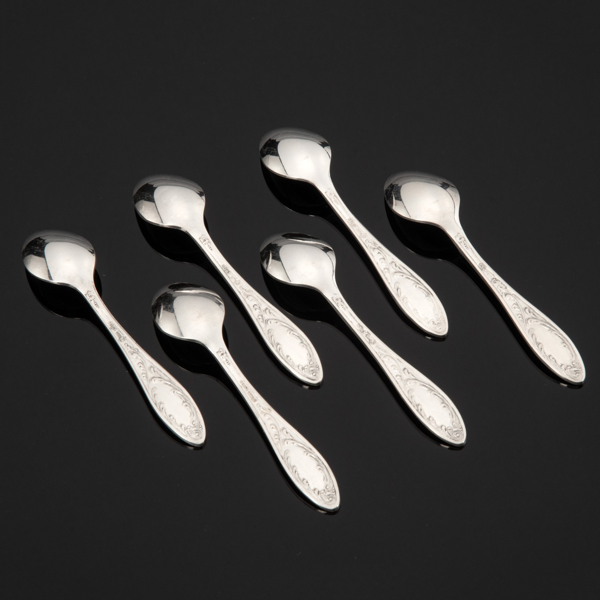 Набор из 6 ложек кофейных "Пламя", мНЦ (медь-никель-цинк), штамповка, Кольчугинский завод цветных металлов, СССР, 1962-1991 гг.